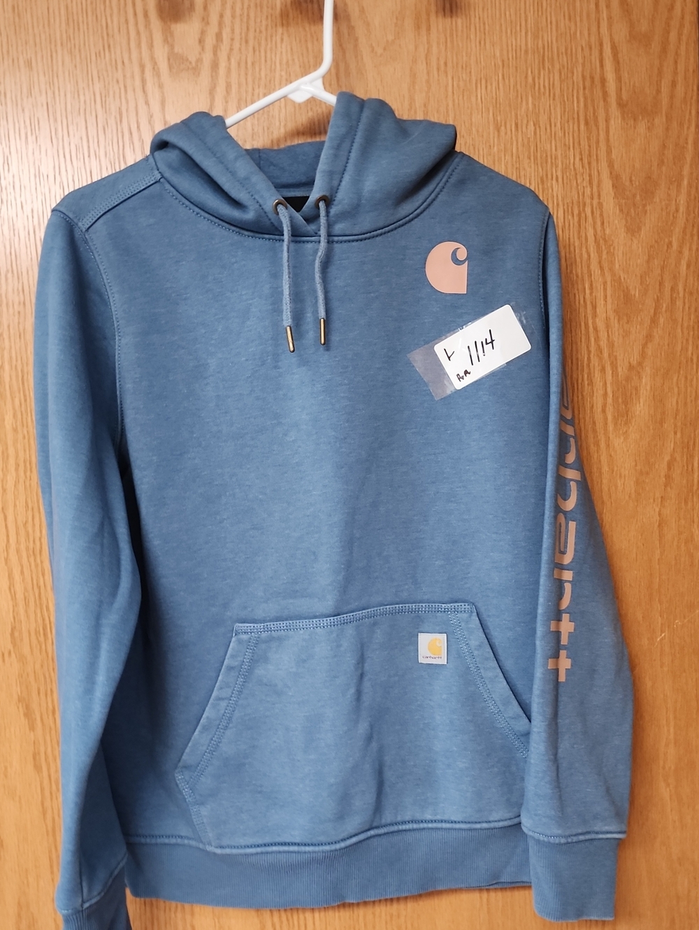 Carhartt womens Slate Blue Crewneck Hoodie with Tan Logo L number 1114 - Picture 1 of 6